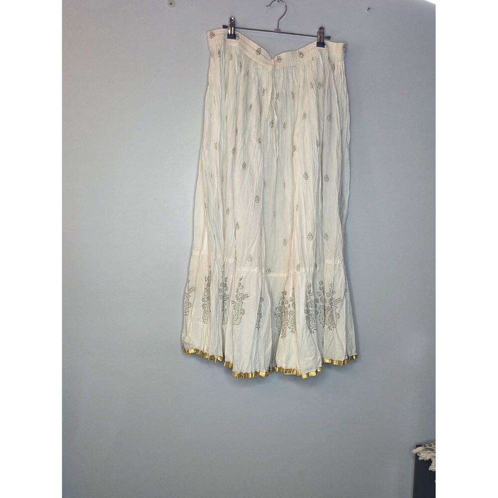 For The Republic Ivory Maxi Skirt with Gold Accent Trim, Size S, Bohemian